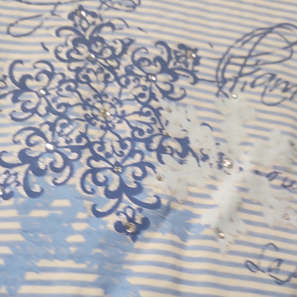 Ruby Rd. Blue and White Script Long Sleeve Top - Picture 4 of 9